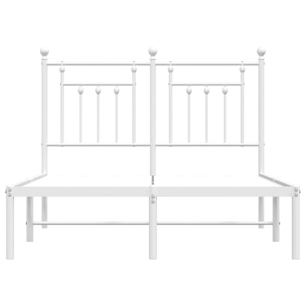 Elegant White Metal Bed Frame with Headboard, 120x200cm