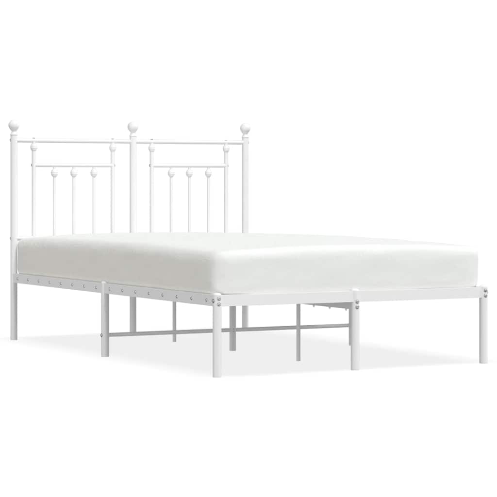 Elegant White Metal Bed Frame with Headboard, 135x190cm