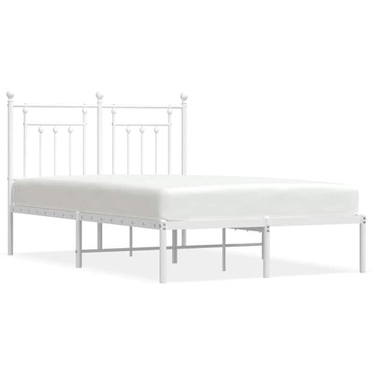 Elegant White Metal Bed Frame with Headboard, 135x190cm