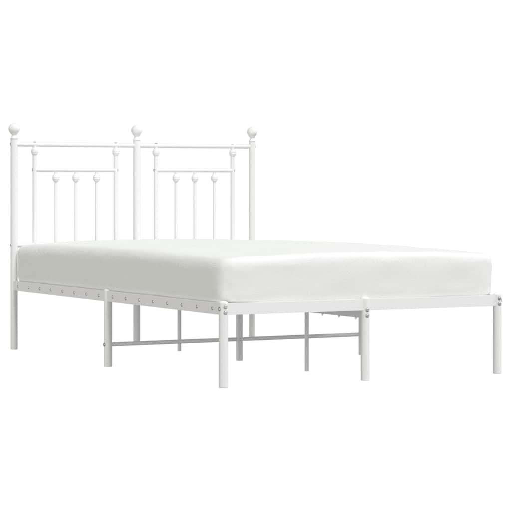 Elegant White Metal Bed Frame with Headboard, 135x190cm