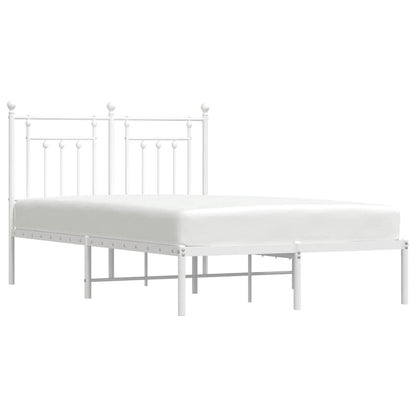 Elegant White Metal Bed Frame with Headboard, 135x190cm