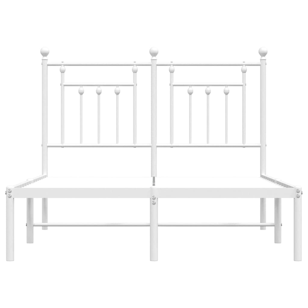 Elegant White Metal Bed Frame with Headboard, 135x190cm