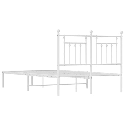 Elegant White Metal Bed Frame with Headboard, 135x190cm