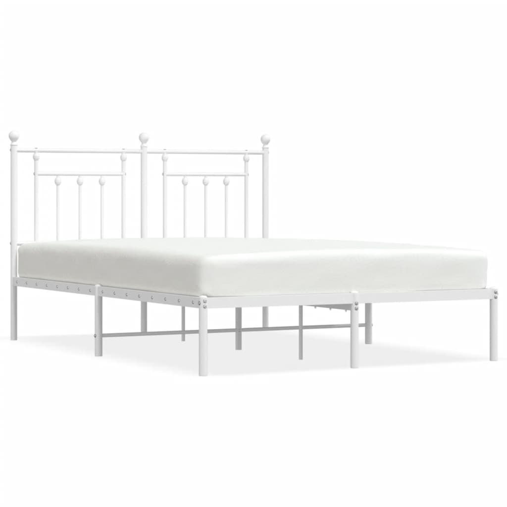 White Metal Bed Frame with Headboard 140x190cm - No Mattress