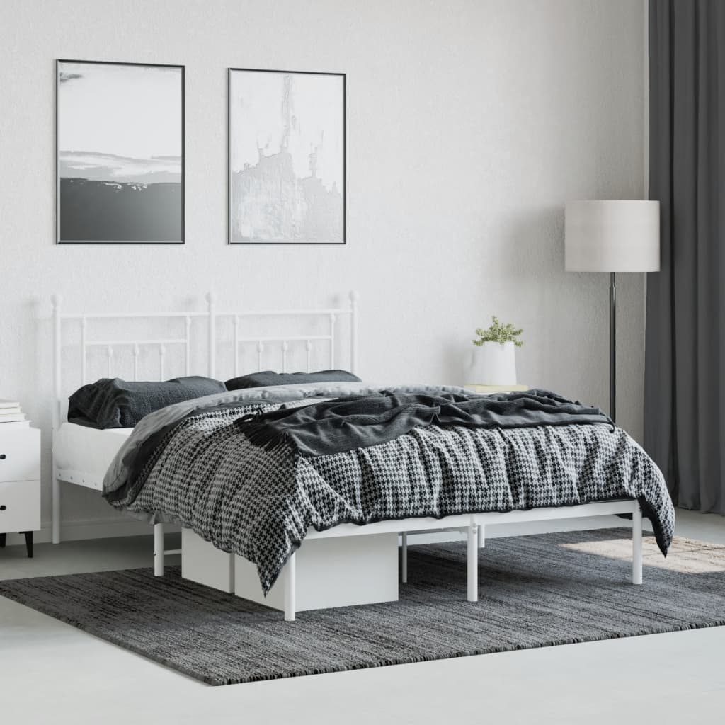 White Metal Bed Frame with Headboard 140x190cm - No Mattress