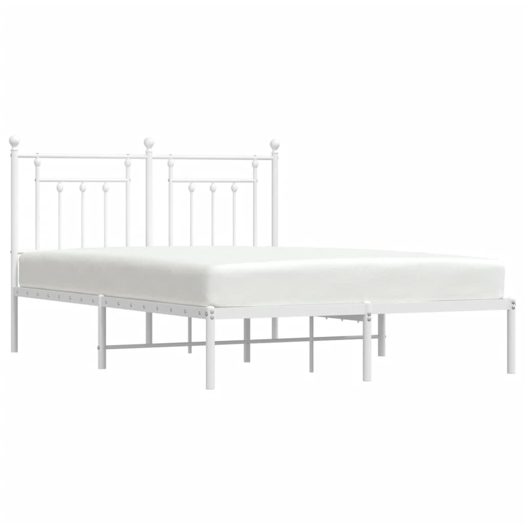 White Metal Bed Frame with Headboard 140x190cm - No Mattress