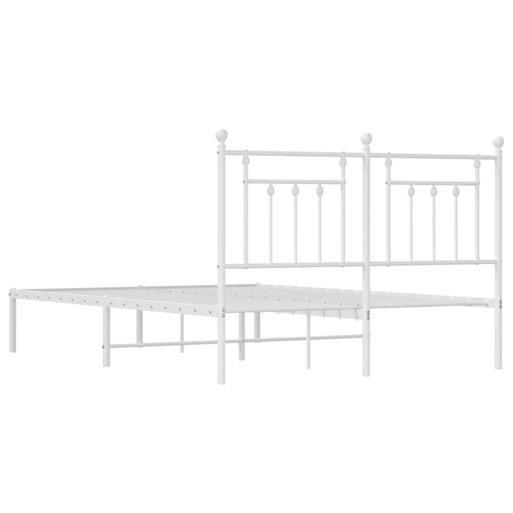 White Metal Bed Frame with Headboard 140x190cm - No Mattress