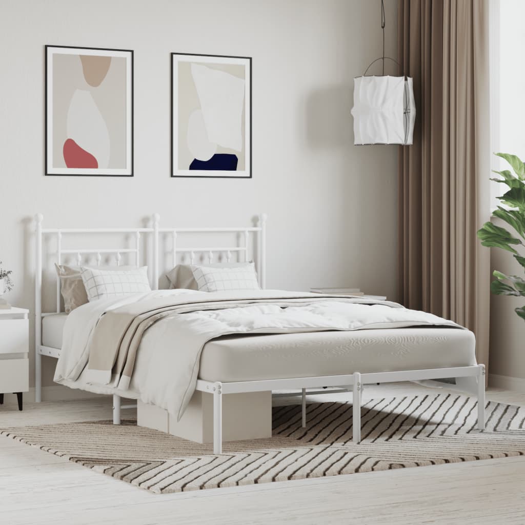 White Metal Bed Frame with Headboard 140x190cm - No Mattress