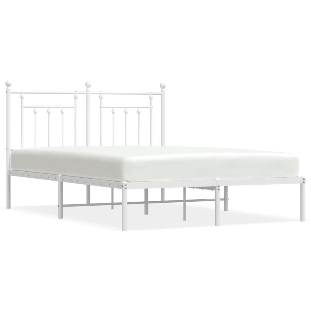 White Metal Bed Frame with Headboard - 140x200cm Sturdy Design