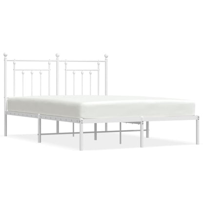 White Metal Bed Frame with Headboard - 140x200cm Sturdy Design