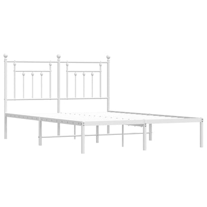 White Metal Bed Frame with Headboard - 140x200cm Sturdy Design