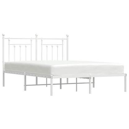 White Metal Bed Frame with Headboard - 140x200cm Sturdy Design