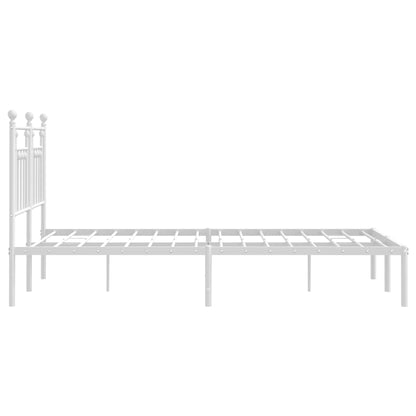 White Metal Bed Frame with Headboard - 140x200cm Sturdy Design
