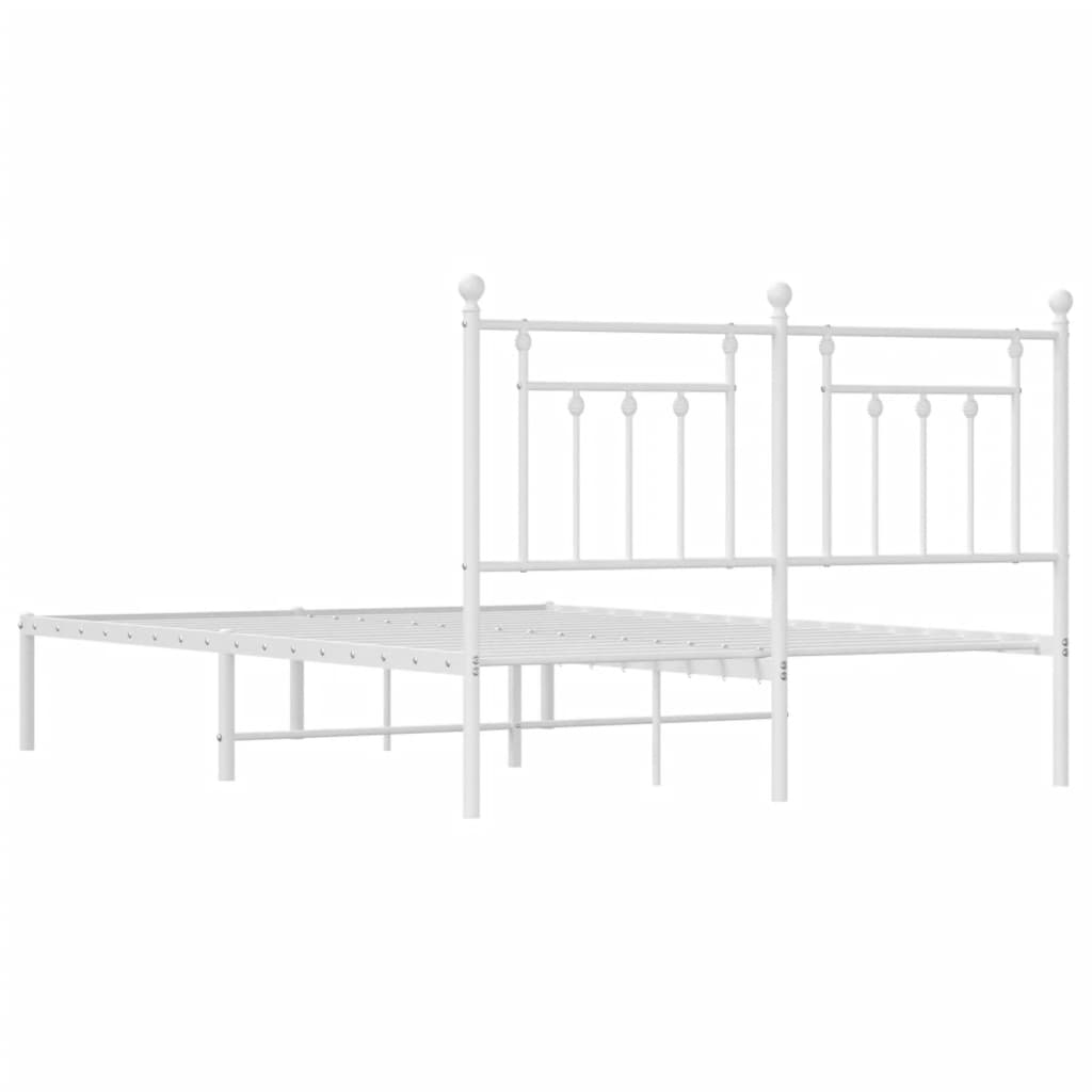 White Metal Bed Frame with Headboard - 140x200cm Sturdy Design