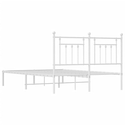 White Metal Bed Frame with Headboard - 140x200cm Sturdy Design