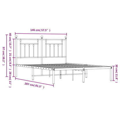 White Metal Bed Frame with Headboard - 140x200cm Sturdy Design