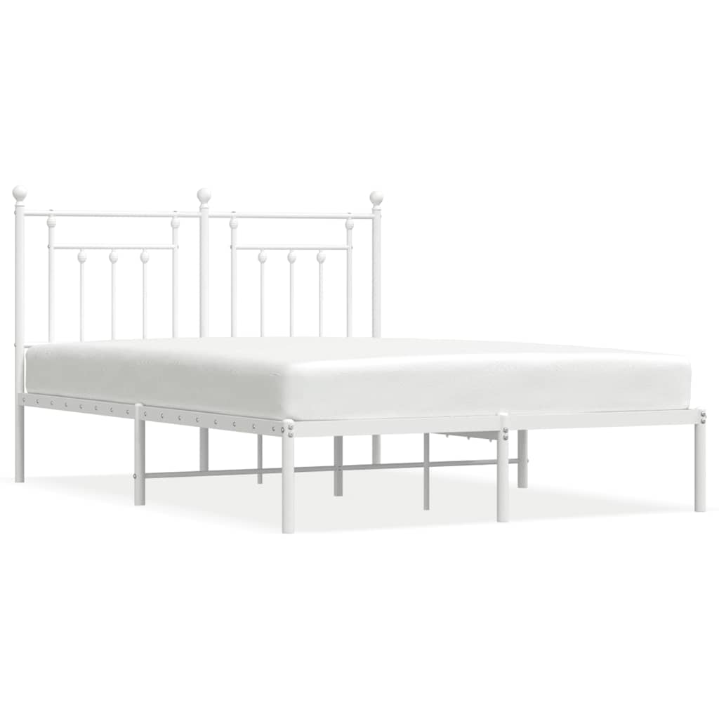 White Metal Bed Frame with Headboard 150x200cm - No Mattress Included