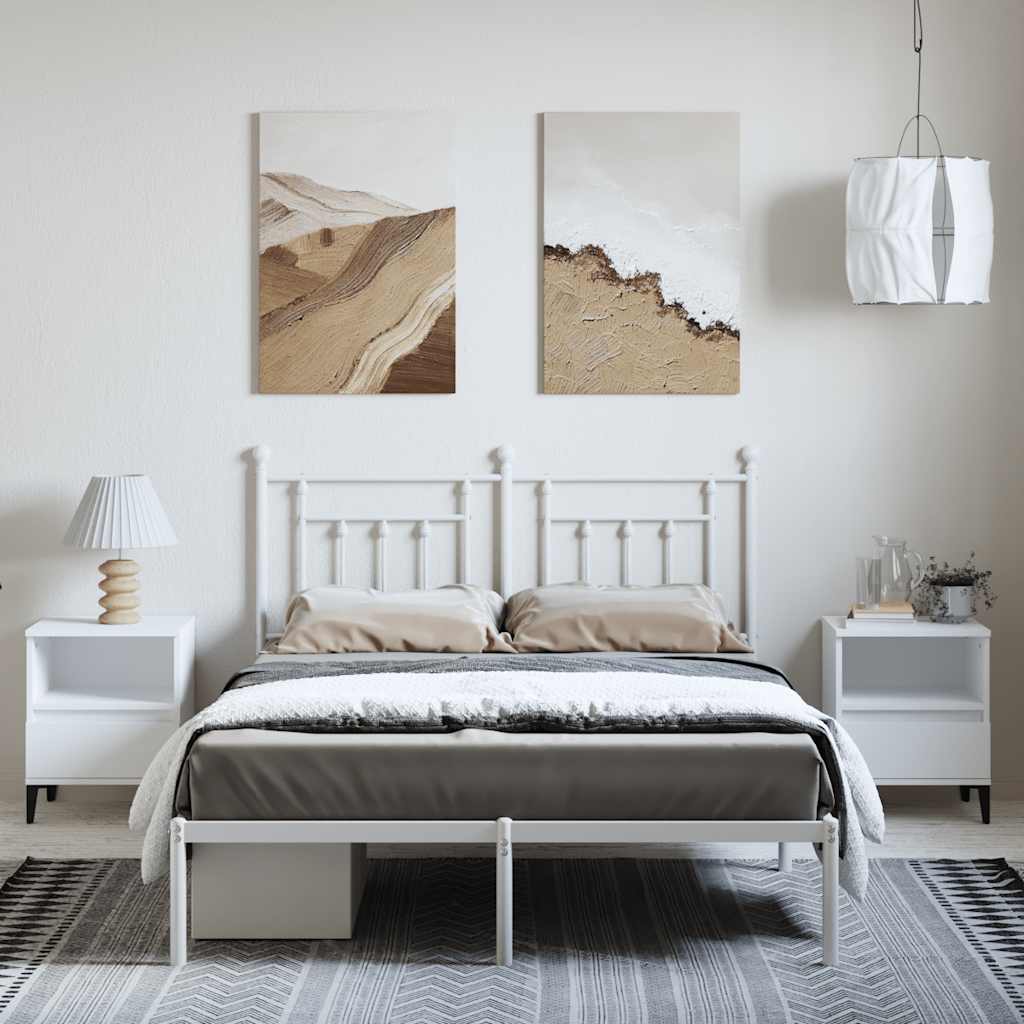 White Metal Bed Frame with Headboard 150x200cm - No Mattress Included