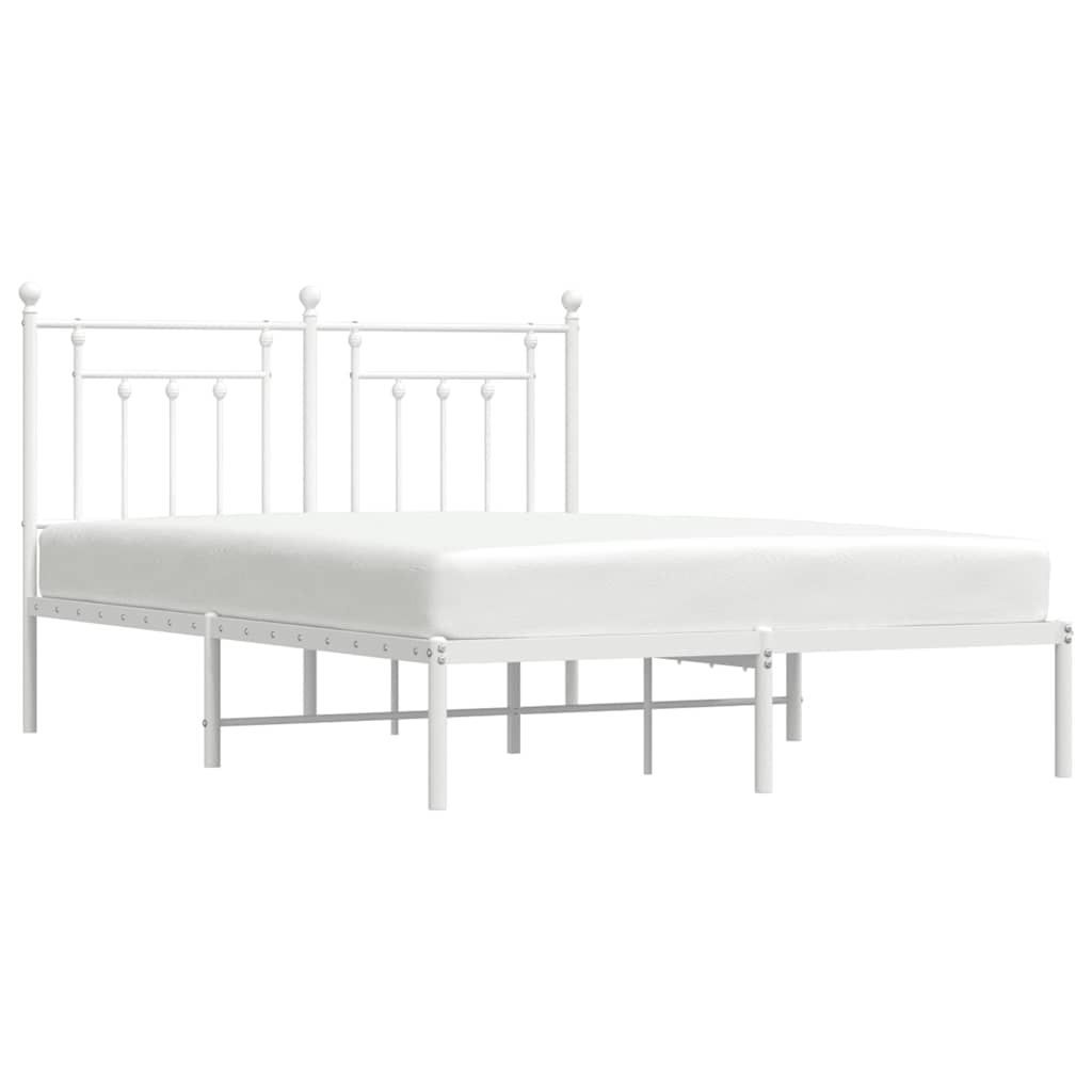 White Metal Bed Frame with Headboard 150x200cm - No Mattress Included