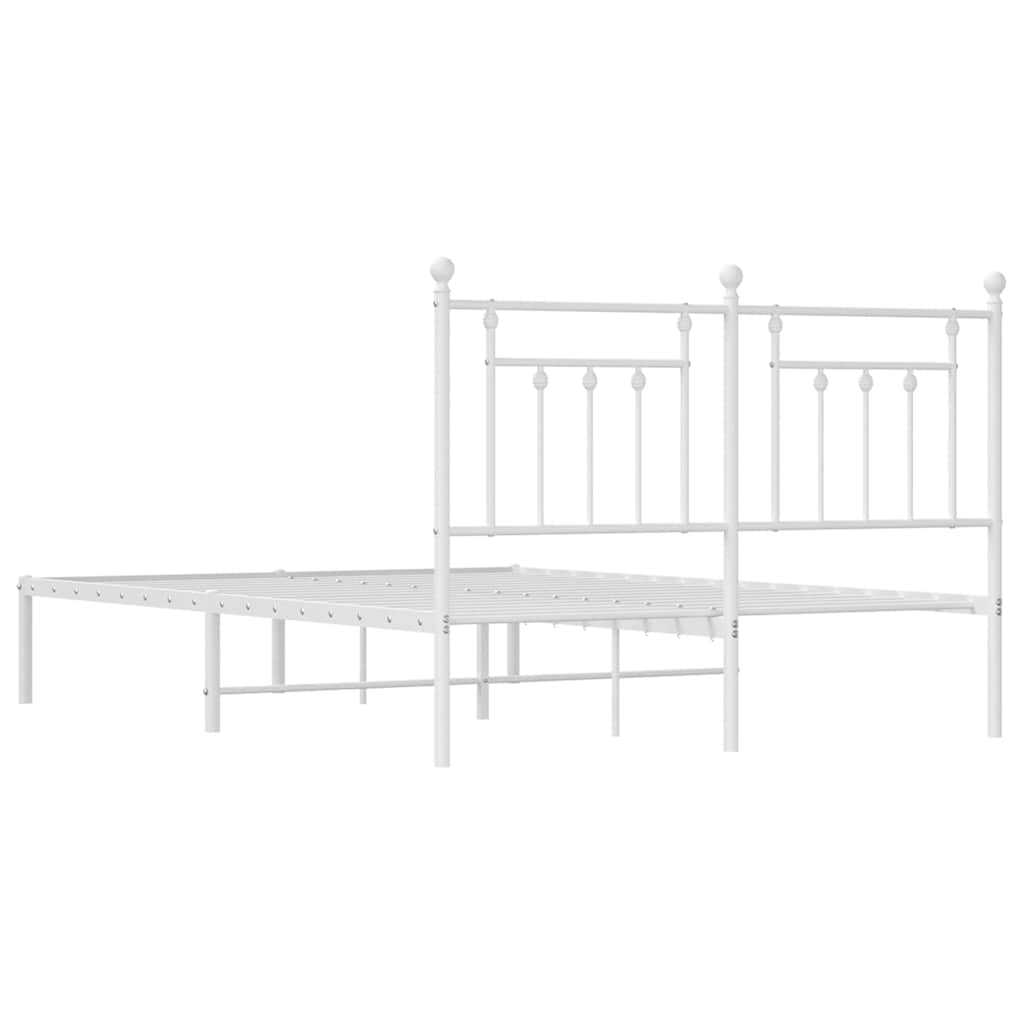 White Metal Bed Frame with Headboard 150x200cm - No Mattress Included