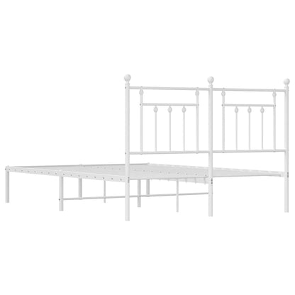 White Metal Bed Frame with Headboard 150x200cm - No Mattress Included