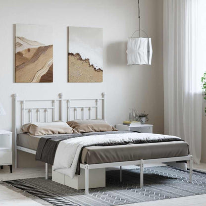White Metal Bed Frame with Headboard 150x200cm - No Mattress Included