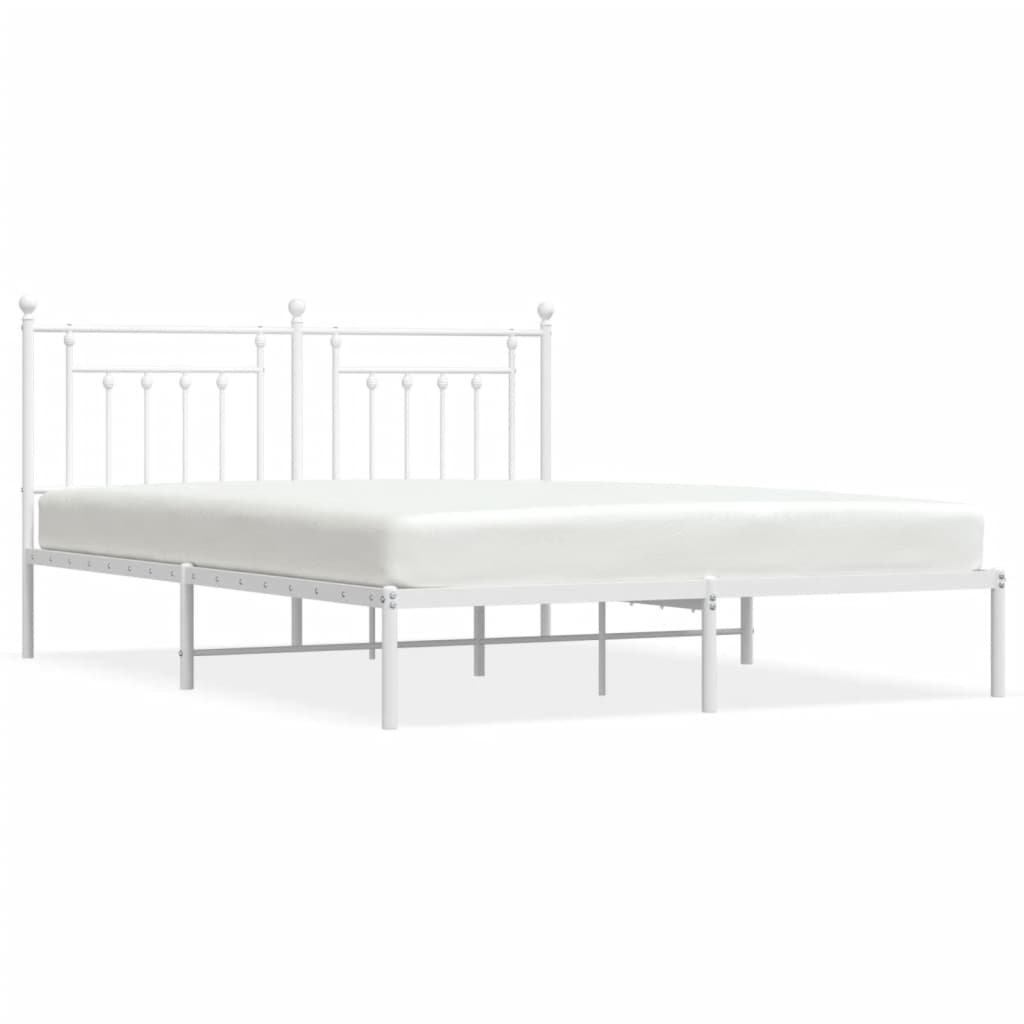 White Metal Bed Frame with Headboard 160x200cm - No Mattress