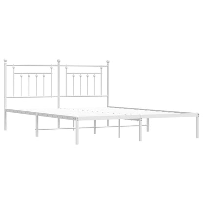 White Metal Bed Frame with Headboard 160x200cm - No Mattress
