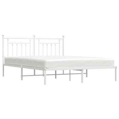 White Metal Bed Frame with Headboard 160x200cm - No Mattress