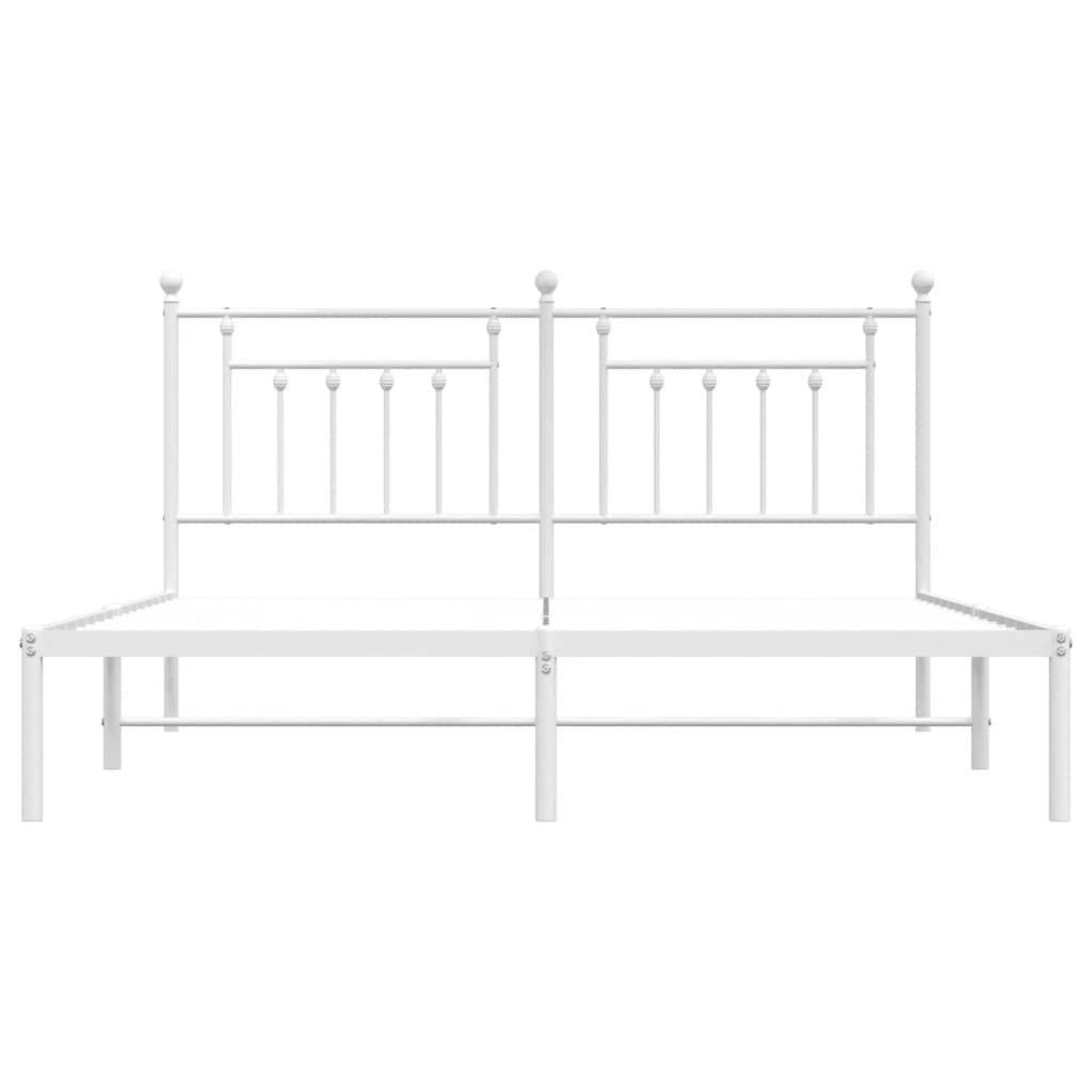 White Metal Bed Frame with Headboard 160x200cm - No Mattress