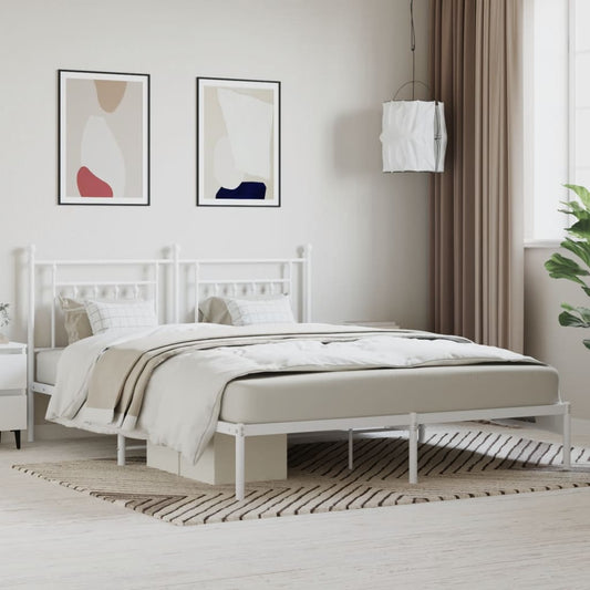White Metal Bed Frame with Headboard 160x200cm - No Mattress