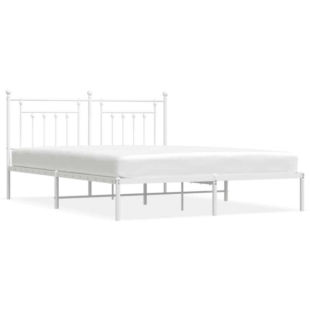 White Metal Bed Frame with Headboard, 180x200cm, Mattress Excluded