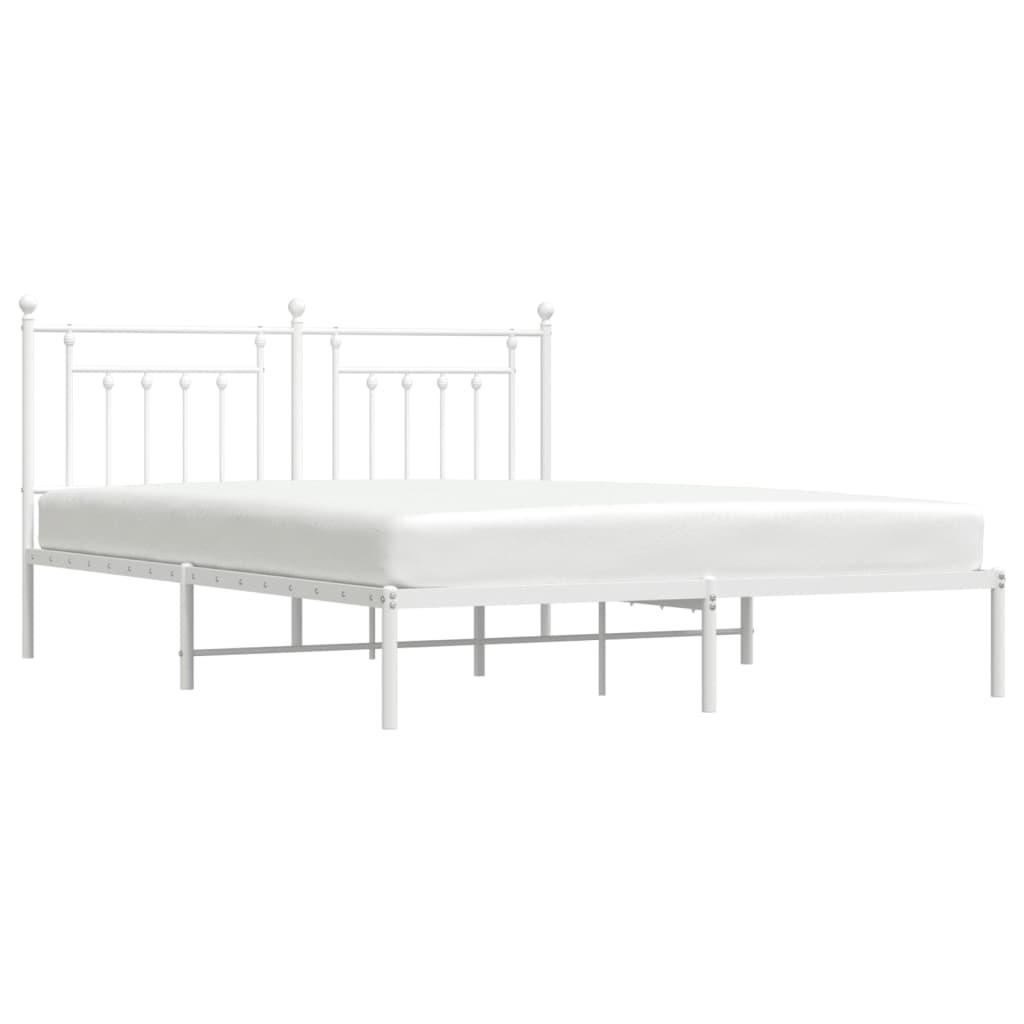 White Metal Bed Frame with Headboard, 180x200cm, Mattress Excluded
