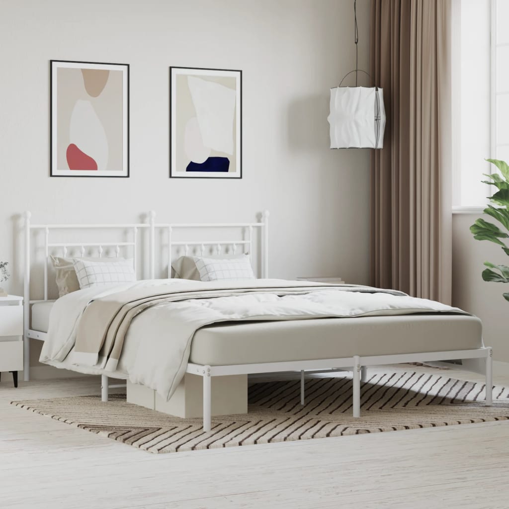 White Metal Bed Frame with Headboard, 180x200cm, Mattress Excluded
