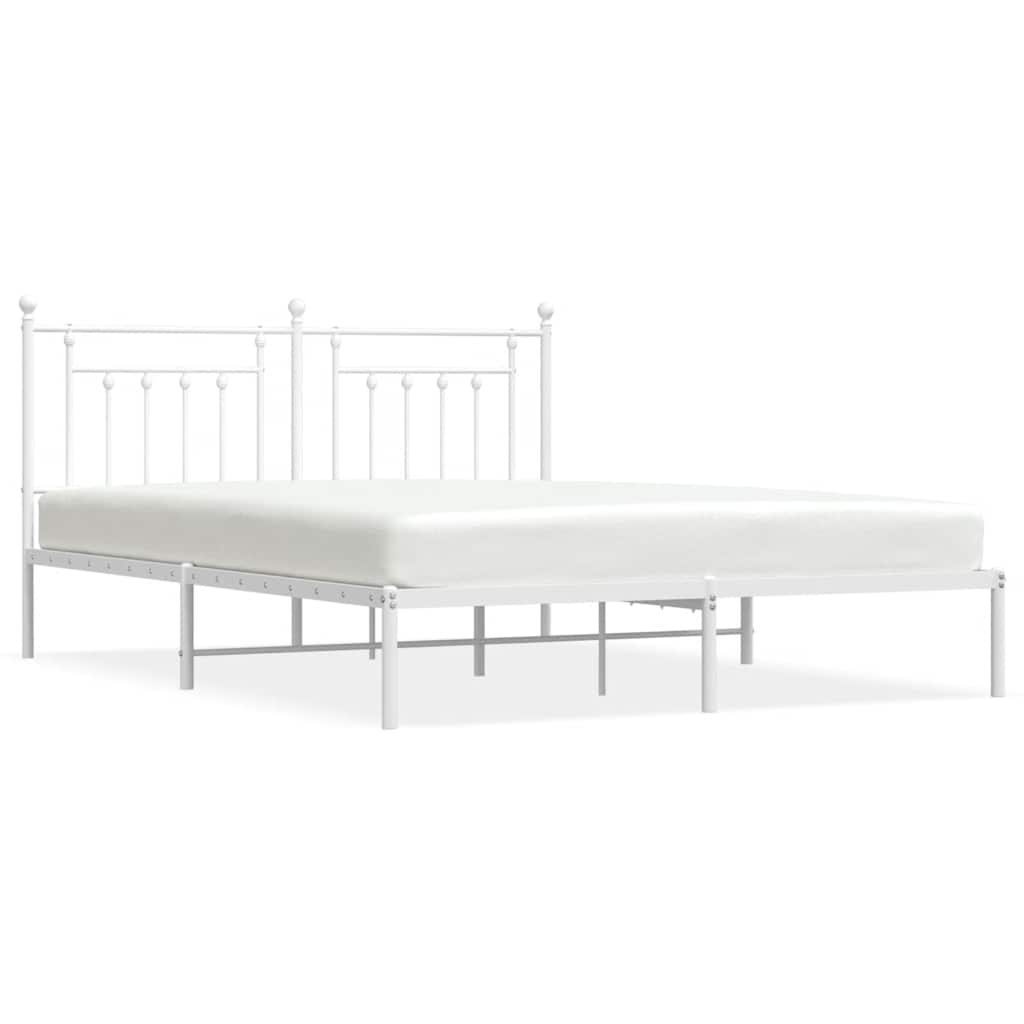 White Metal Bed Frame with Headboard - 183x213cm Sturdy Design