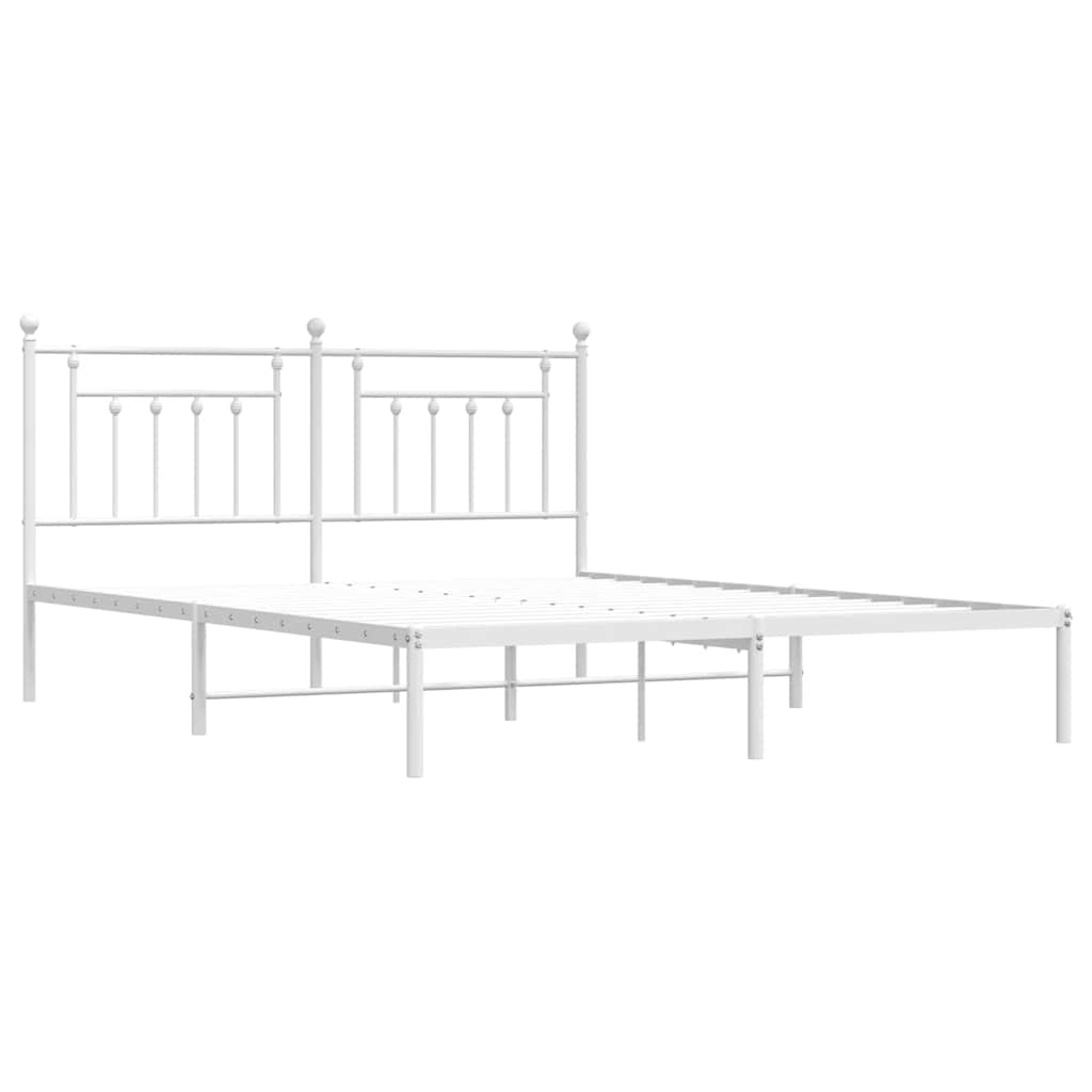 White Metal Bed Frame with Headboard - 183x213cm Sturdy Design