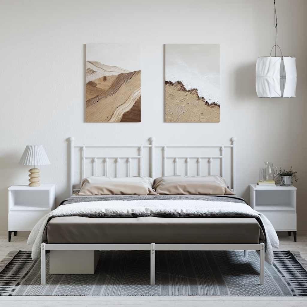White Metal Bed Frame with Headboard - 183x213cm Sturdy Design