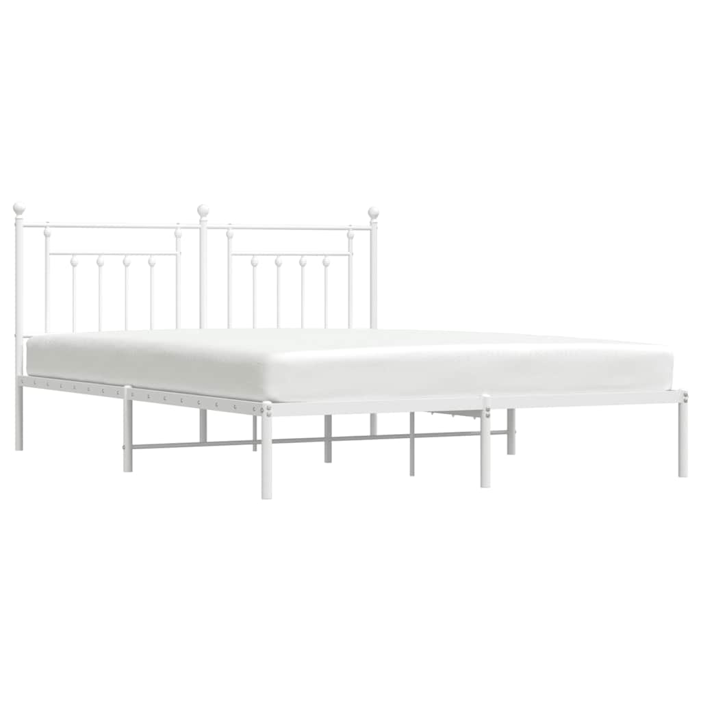White Metal Bed Frame with Headboard - 183x213cm Sturdy Design