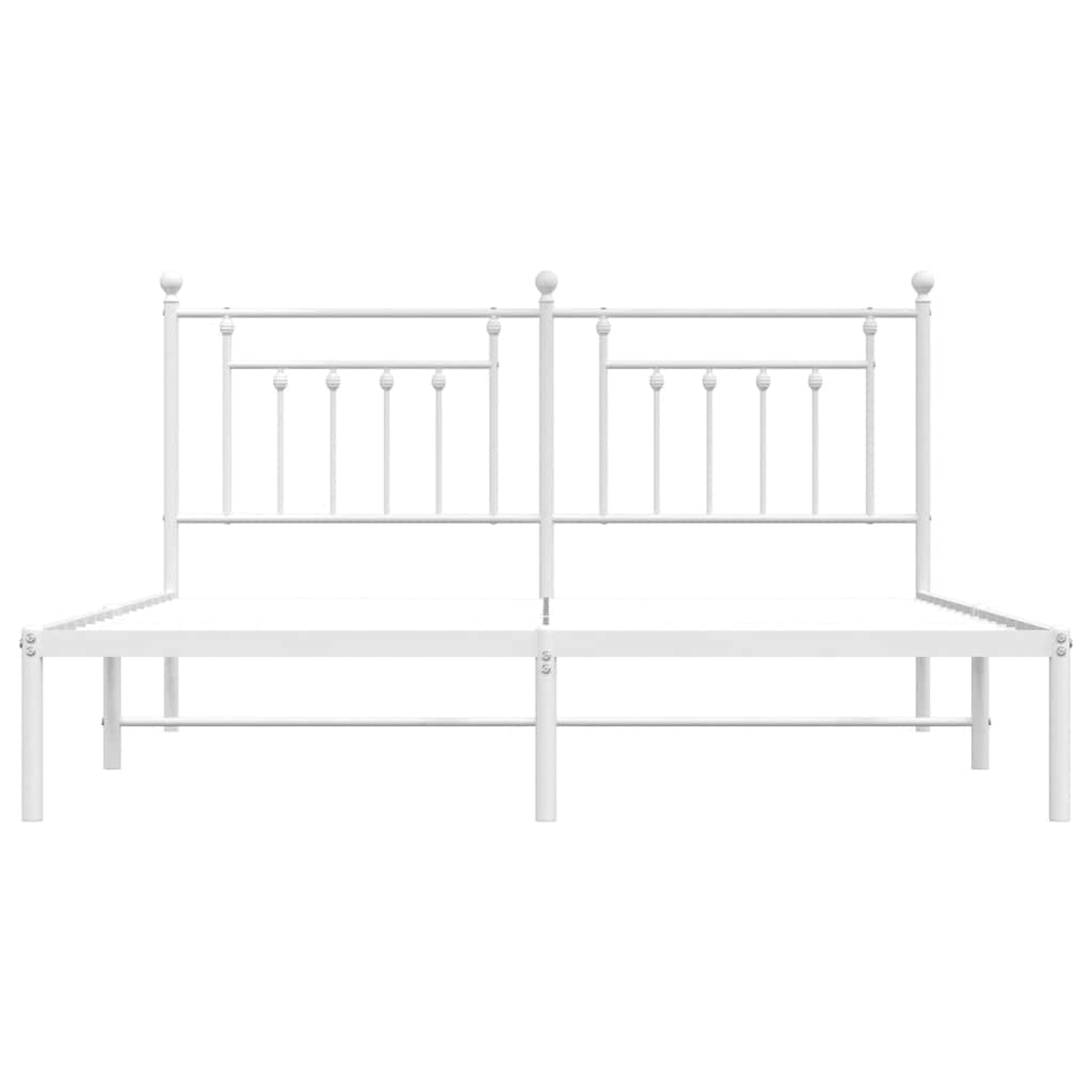 White Metal Bed Frame with Headboard - 183x213cm Sturdy Design