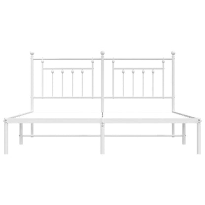 White Metal Bed Frame with Headboard - 183x213cm Sturdy Design