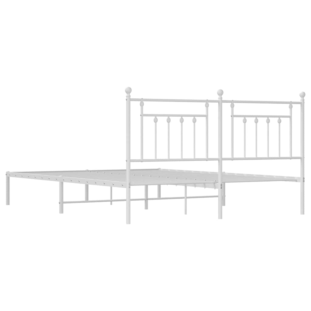 White Metal Bed Frame with Headboard - 183x213cm Sturdy Design