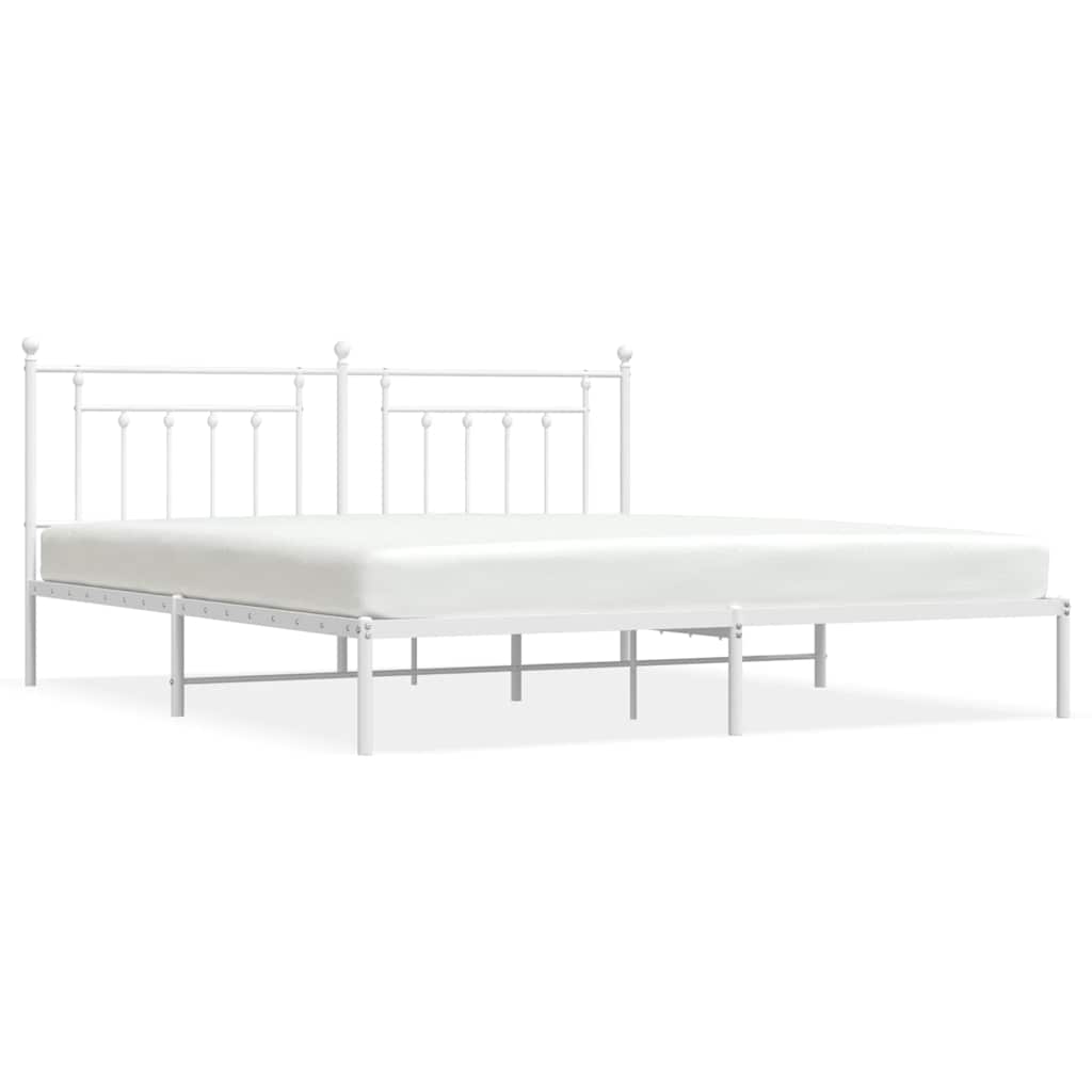 White Metal Bed Frame with Headboard - 193x203cm, Mattress Not Included