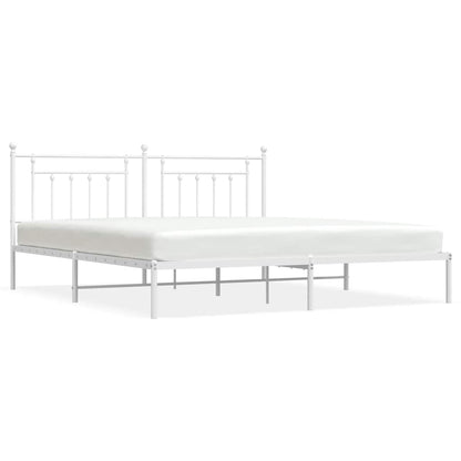 White Metal Bed Frame with Headboard - 193x203cm, Mattress Not Included