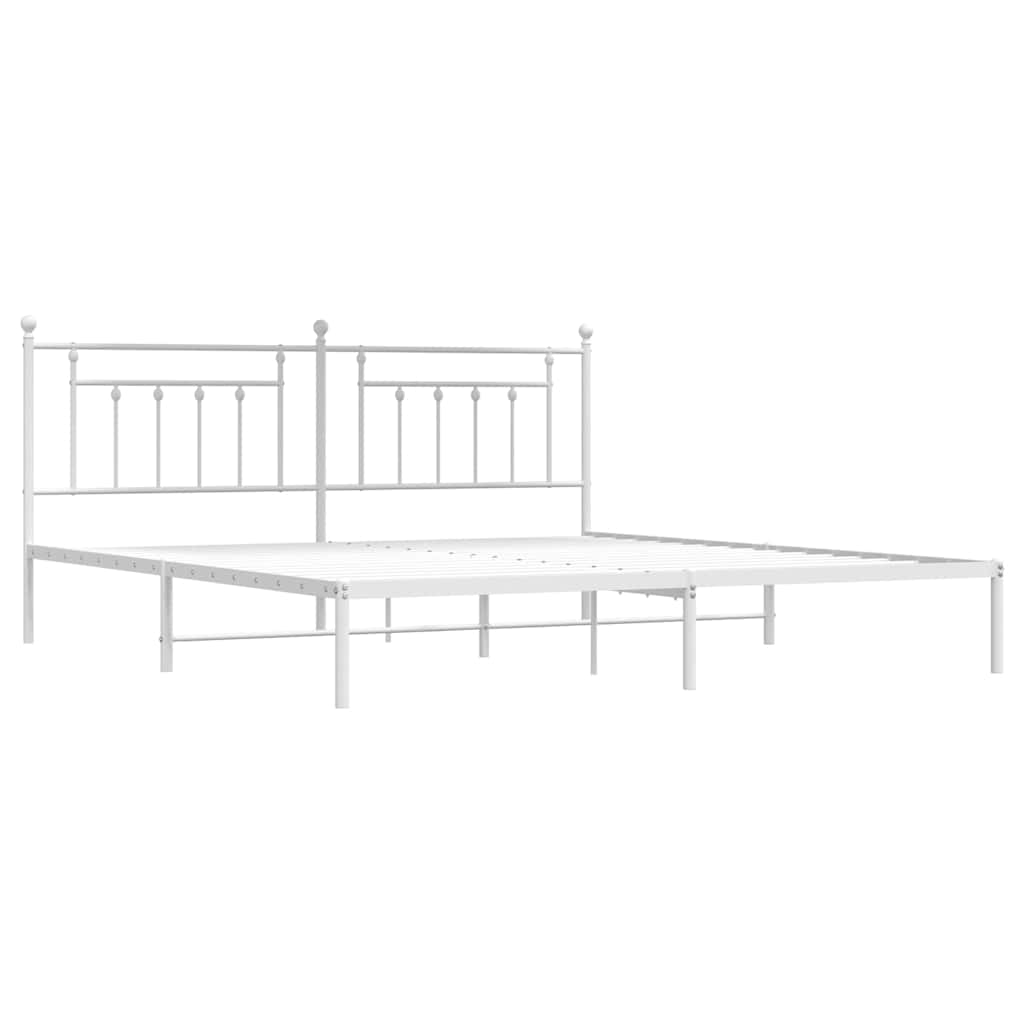 White Metal Bed Frame with Headboard - 193x203cm, Mattress Not Included