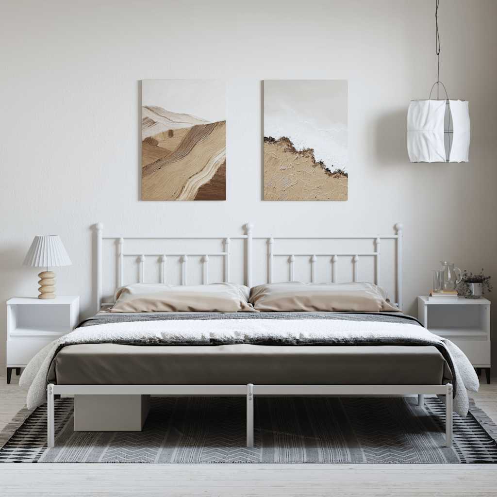 White Metal Bed Frame with Headboard - 193x203cm, Mattress Not Included