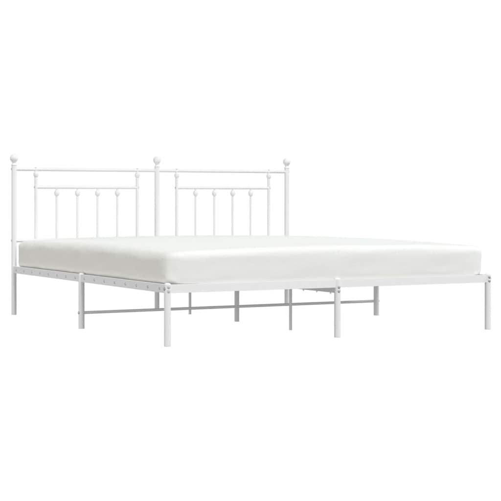 White Metal Bed Frame with Headboard - 193x203cm, Mattress Not Included