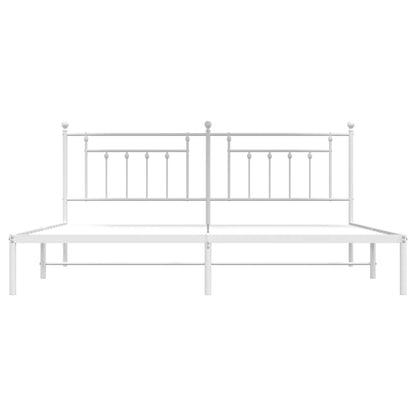 White Metal Bed Frame with Headboard - 193x203cm, Mattress Not Included