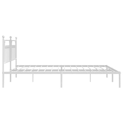 White Metal Bed Frame with Headboard - 193x203cm, Mattress Not Included