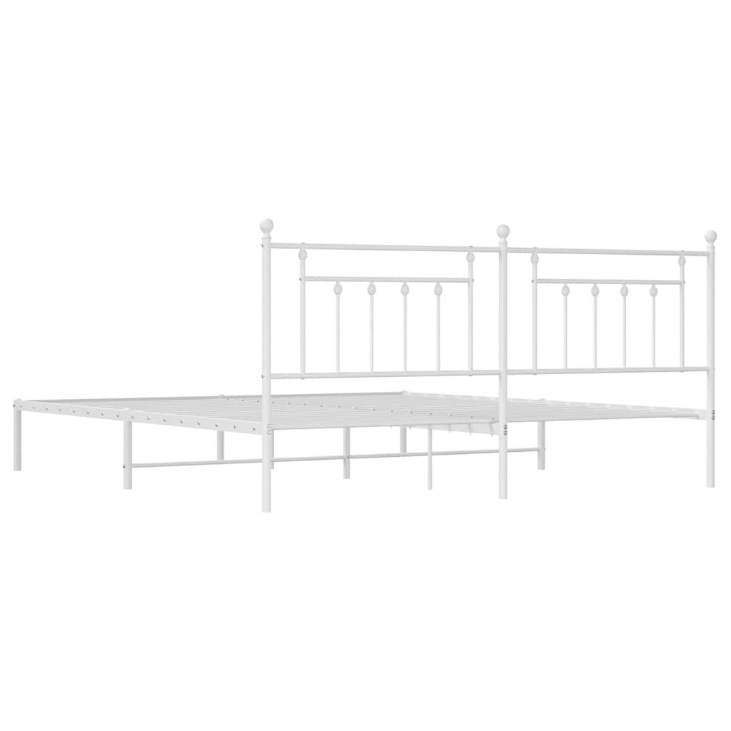 White Metal Bed Frame with Headboard - 193x203cm, Mattress Not Included