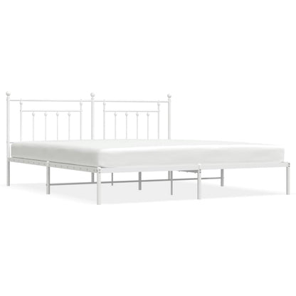 White Metal Bed Frame with Headboard - 200x200cm, No Mattress